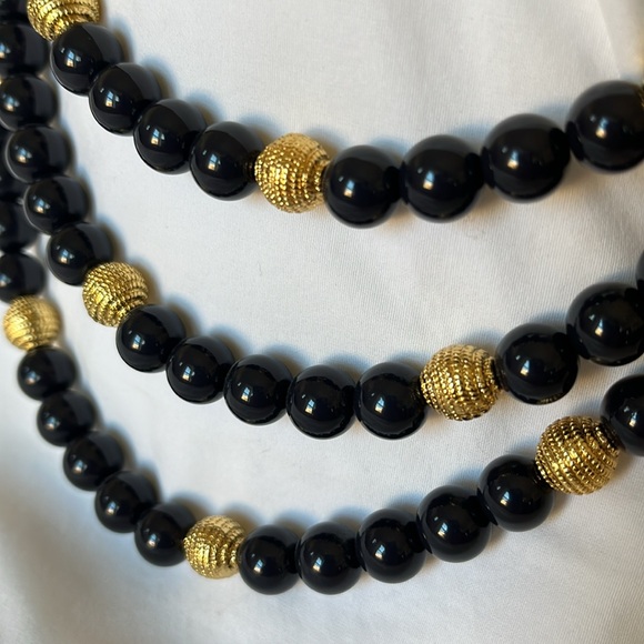 NWT Talbots 3-strand bead necklace. Navy blue & gold beads w/9” extender - Picture 2 of 11